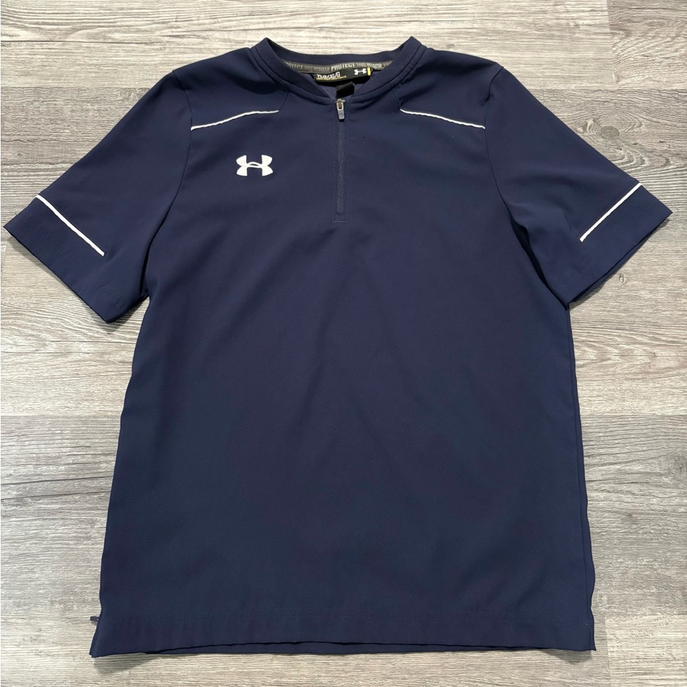 Under Armour Navy Short Sleeve Half-Zip Athletic Shirt. Boys Youth L (14/16)